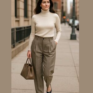 90s LIZ CLAIBORNE LINEN NEUTRAL TAN PLEAT FRONT TAPERED LEG ANKLE PANTS SZ 8